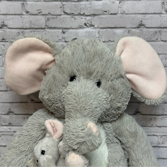 HUG FUN 20" ELEPHANT and BABY Hugging Stuffed Animal Plush Gray Pink Floppy Ears - Picture 3 of 14